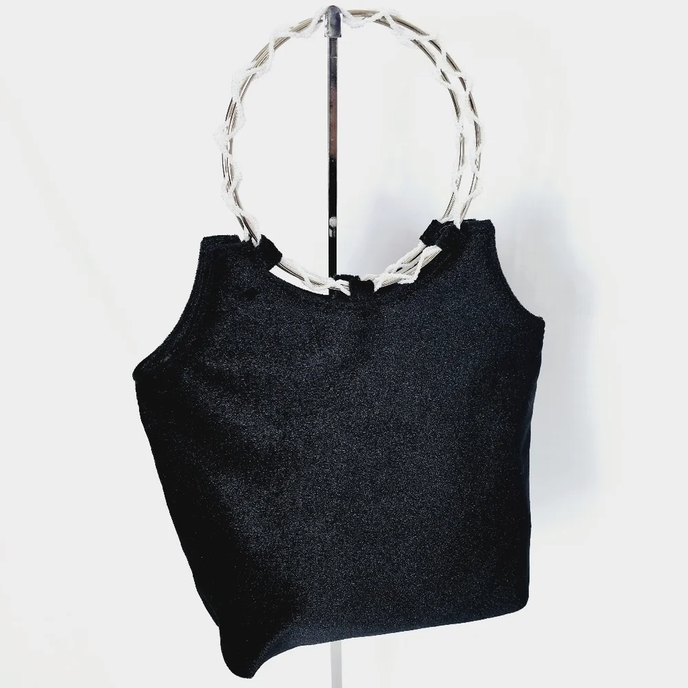 Vintage Victoria's Secret Black Velvet Pearl Ring Night Handbag